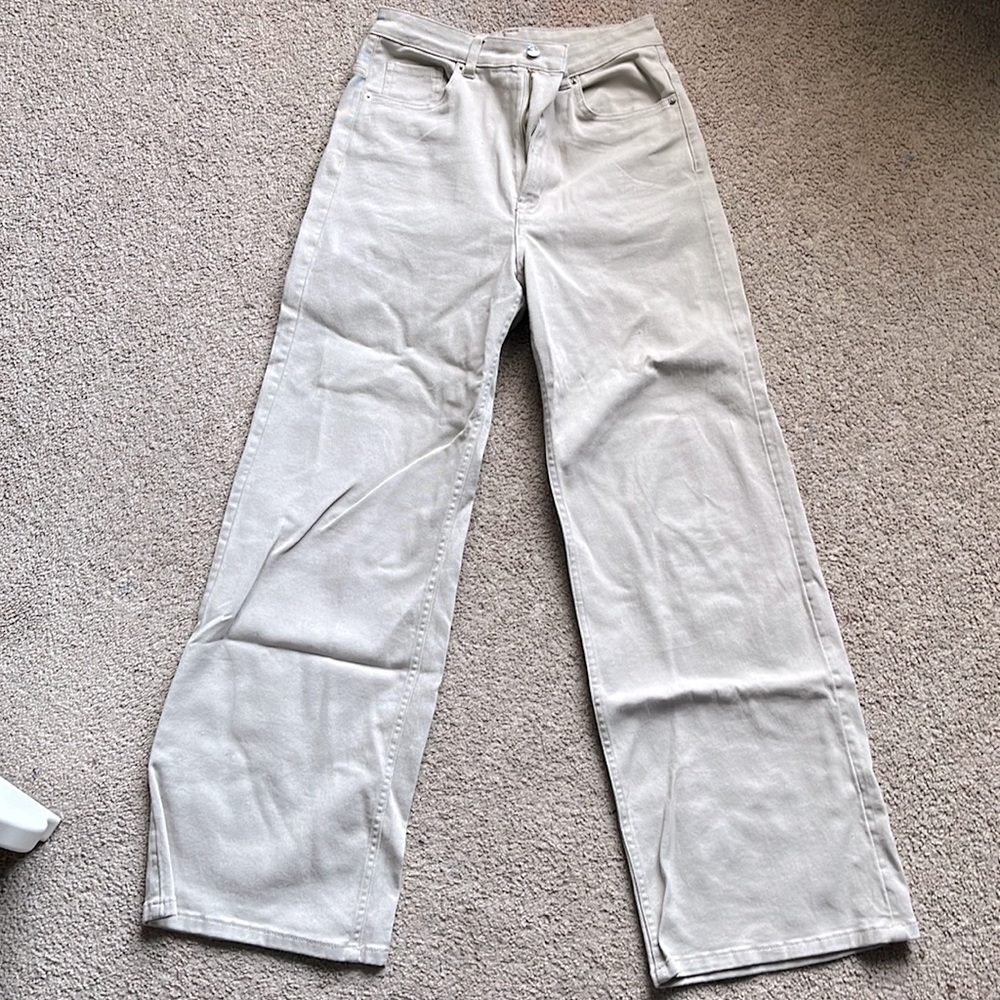 Wide legged high waisted tan jeans